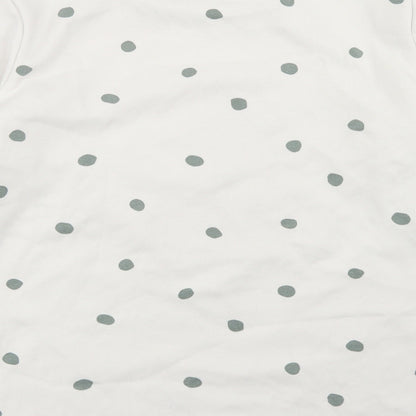 Brand and care label for F&F women’s white polka dot polyester pullover sweatshirt, size S, - weekend ready