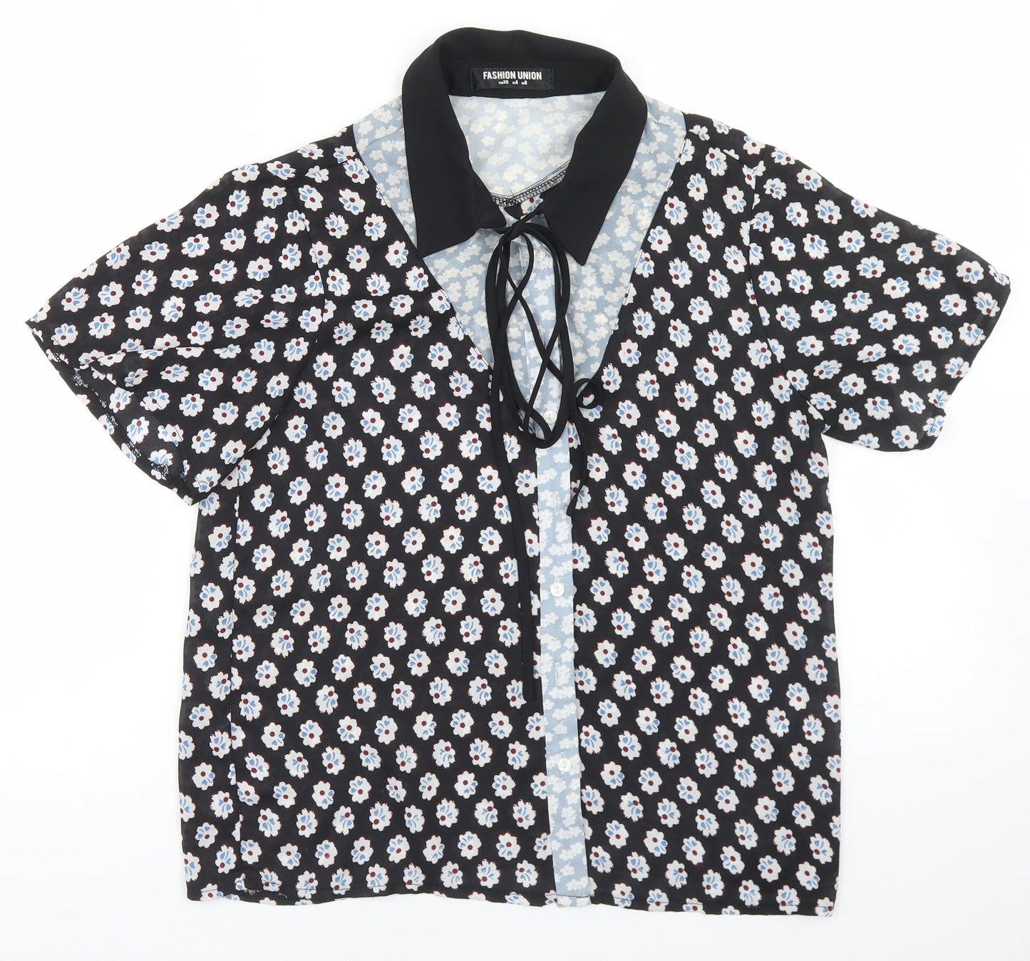 Womens UK Size 8 Fashion Union Black Basic Blouse