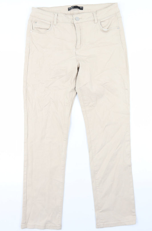 Dunnes Stores Womens Beige  Cotton Skinny Jeans Size 14 L28 in Regular Button