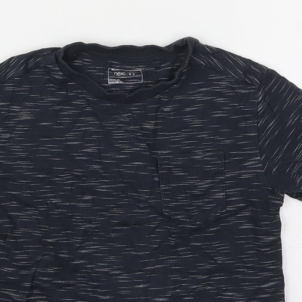 Close-up detail of Next boys’ grey cotton basic t-shirt, size 6, years crew neck pullover