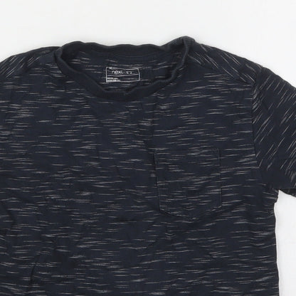 Close-up detail of Next boys’ grey cotton basic t-shirt, size 6, years crew neck pullover