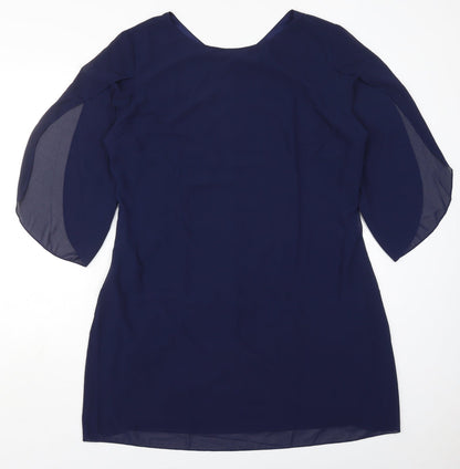 Additional front view of Grace Karen women’s blue polyester mini, size XL, round neck zip