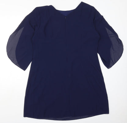 Back view of Grace Karen women’s blue polyester mini, size XL, round neck zip