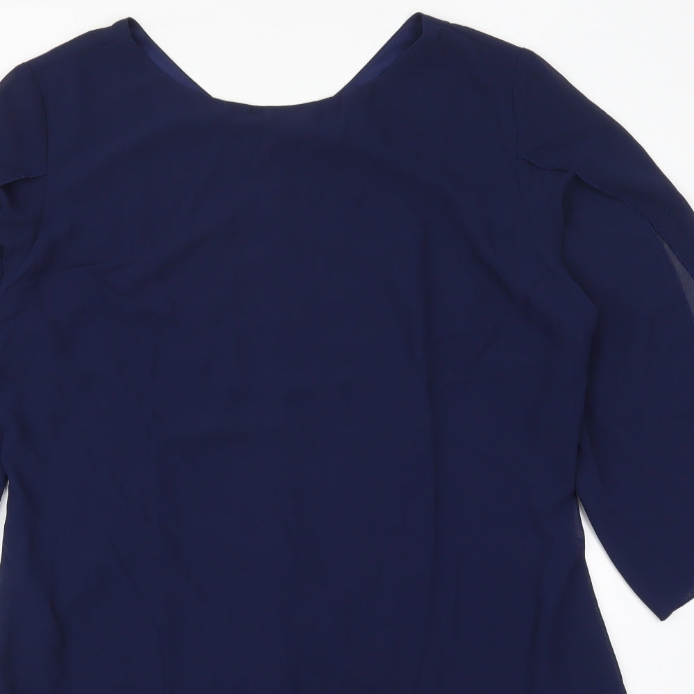 Close-up detail of Grace Karen women’s blue polyester mini, size XL, round neck zip