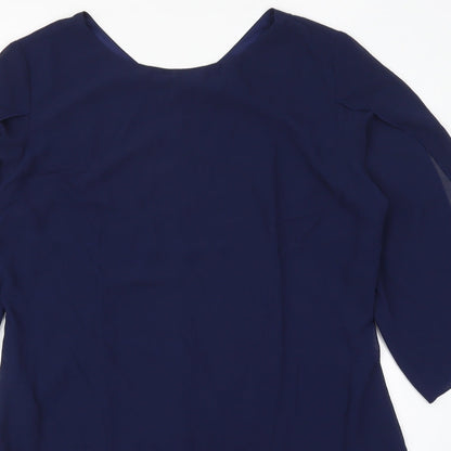Close-up detail of Grace Karen women’s blue polyester mini, size XL, round neck zip