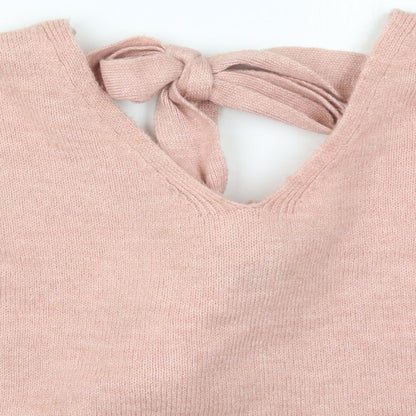 Primark Womens Pink V-Neck  Acrylic Pullover Jumper Size 14   - Pom Pom