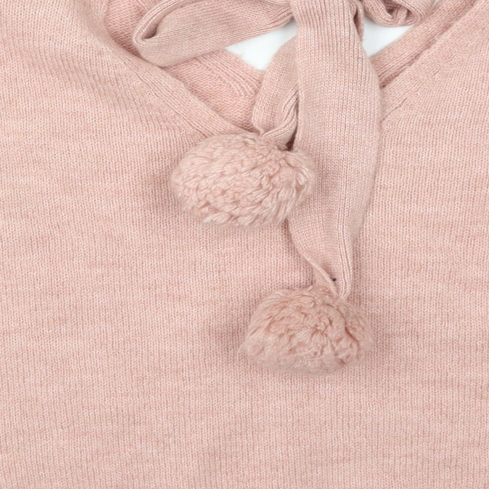 Primark Womens Pink V-Neck  Acrylic Pullover Jumper Size 14   - Pom Pom