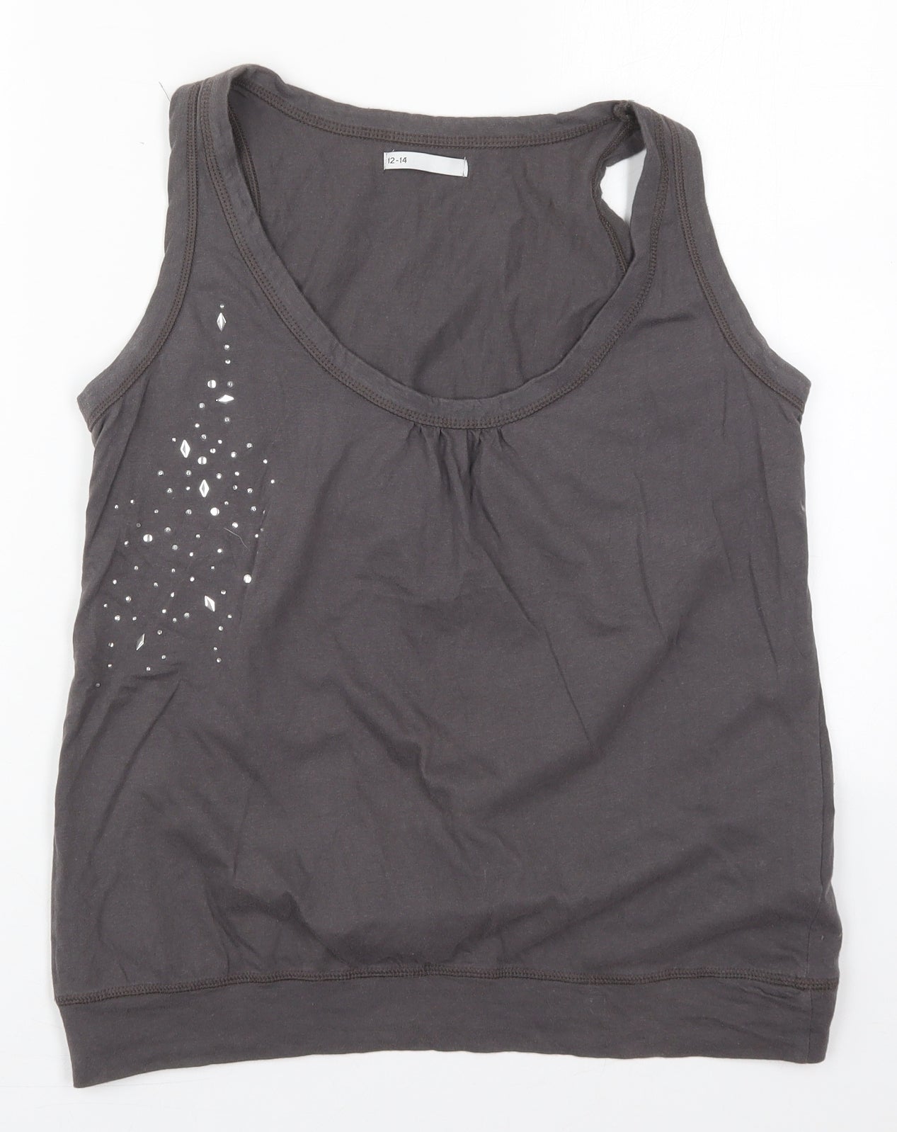 Ethel Austin Womens Grey  Cotton Basic Tank Size 12 Round Neck