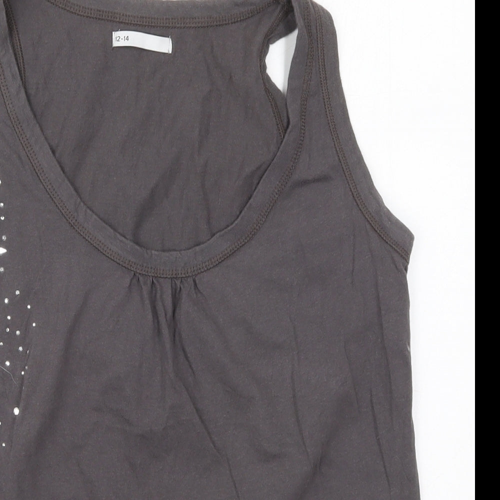 Ethel Austin Womens Grey  Cotton Basic Tank Size 12 Round Neck