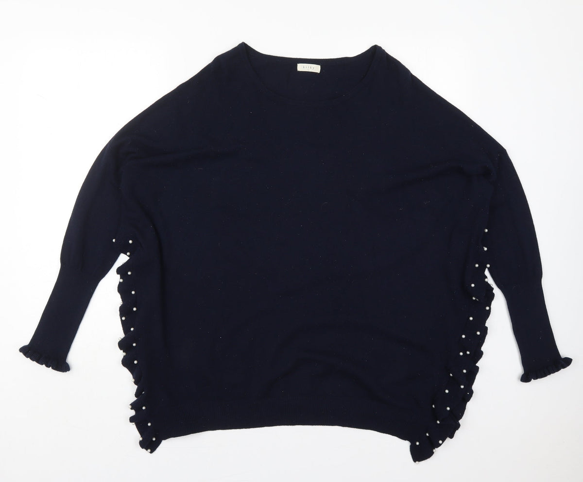 Front view of Kilky women’s blue round neck viscose jumper one size