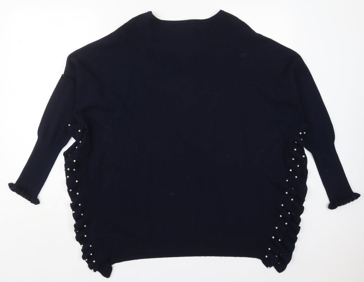 Back view of Kilky women’s blue round neck viscose jumper one size
