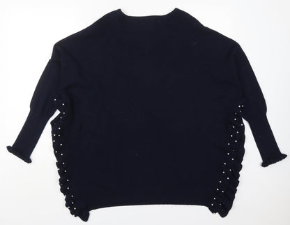 Back view of Kilky women’s blue round neck viscose jumper one size