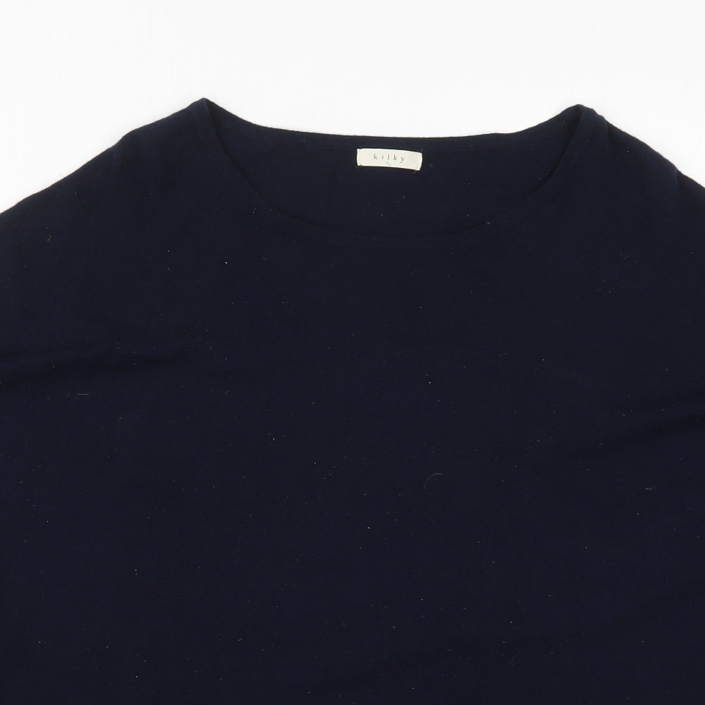 Close-up detail of Kilky women’s blue round neck viscose jumper one size