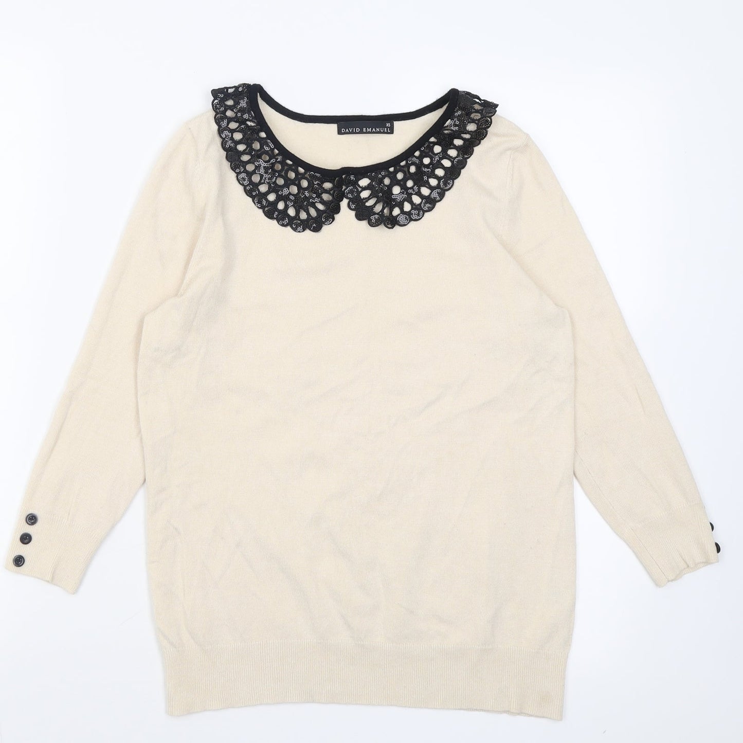 David Emanuel Womens Beige Collared  Viscose Pullover Jumper Size XS