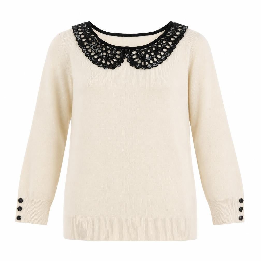 Front view of David Emanuel women’s beige collared viscose jumper, size XS