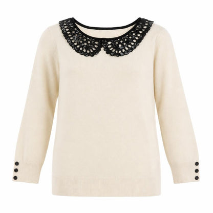 Front view of David Emanuel women’s beige collared viscose jumper, size XS