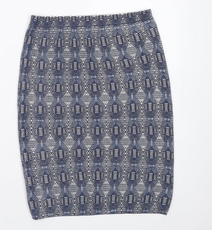 NEXT Womens Blue Geometric Cotton A-Line Skirt Size 8