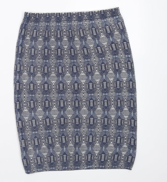 NEXT Womens Blue Geometric Cotton A-Line Skirt Size 8