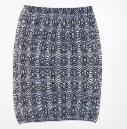 NEXT Womens Blue Geometric Cotton A-Line Skirt Size 8