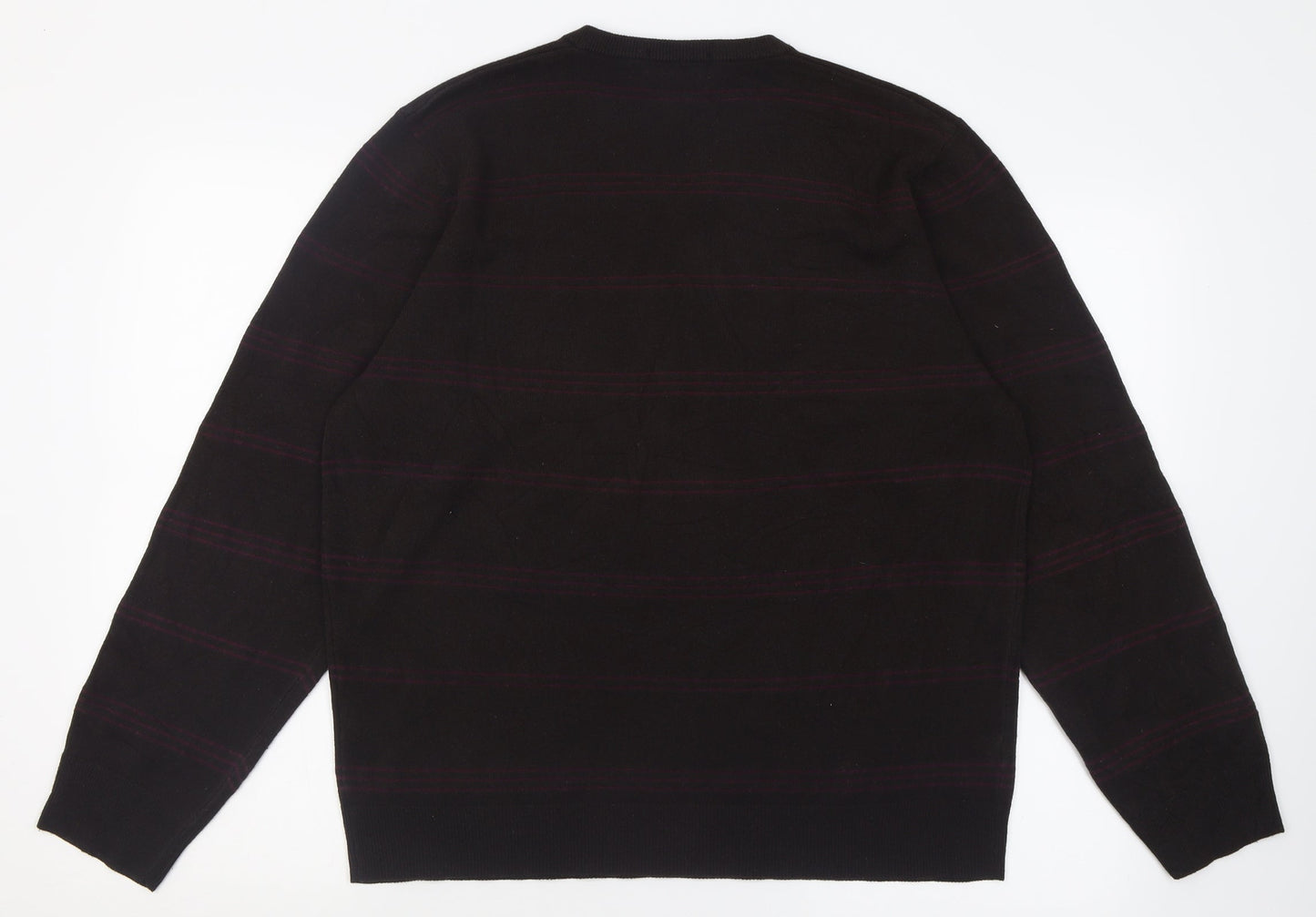 Blue Harbour Mens Brown V-Neck Striped Acrylic Pullover Jumper Size L