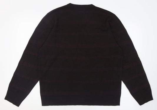 Blue Harbour Mens Brown V-Neck Striped Acrylic Pullover Jumper Size L