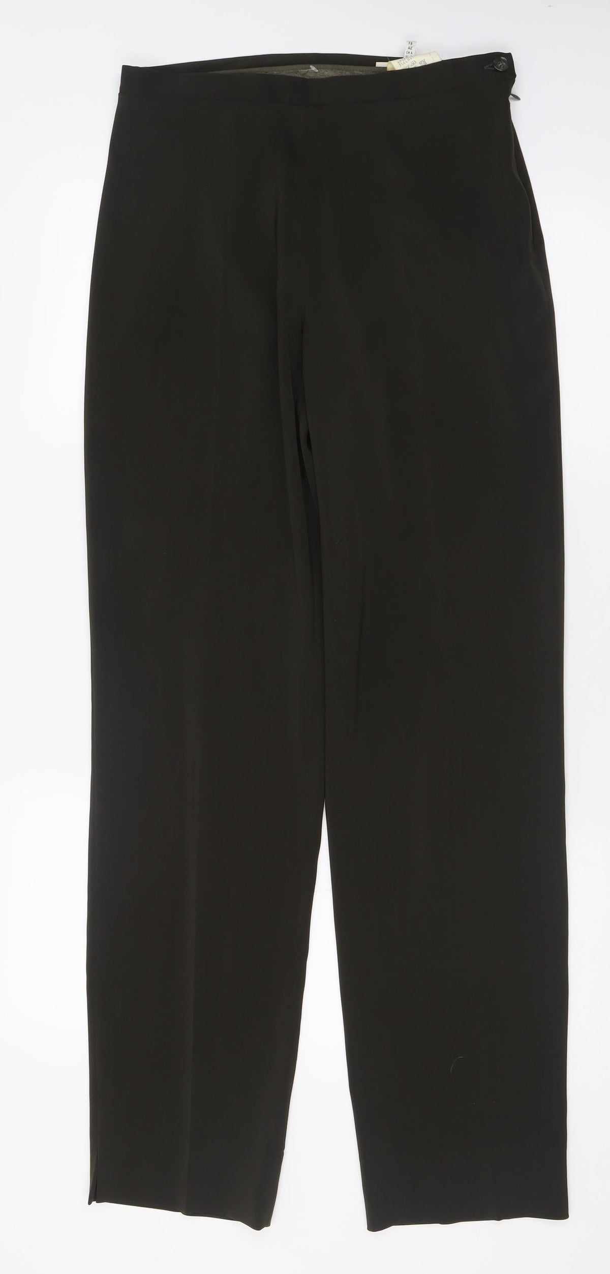 Additional front view of antonio derrico women’s brown polyester trousers, size UK 12, 32-inch leg regular button
