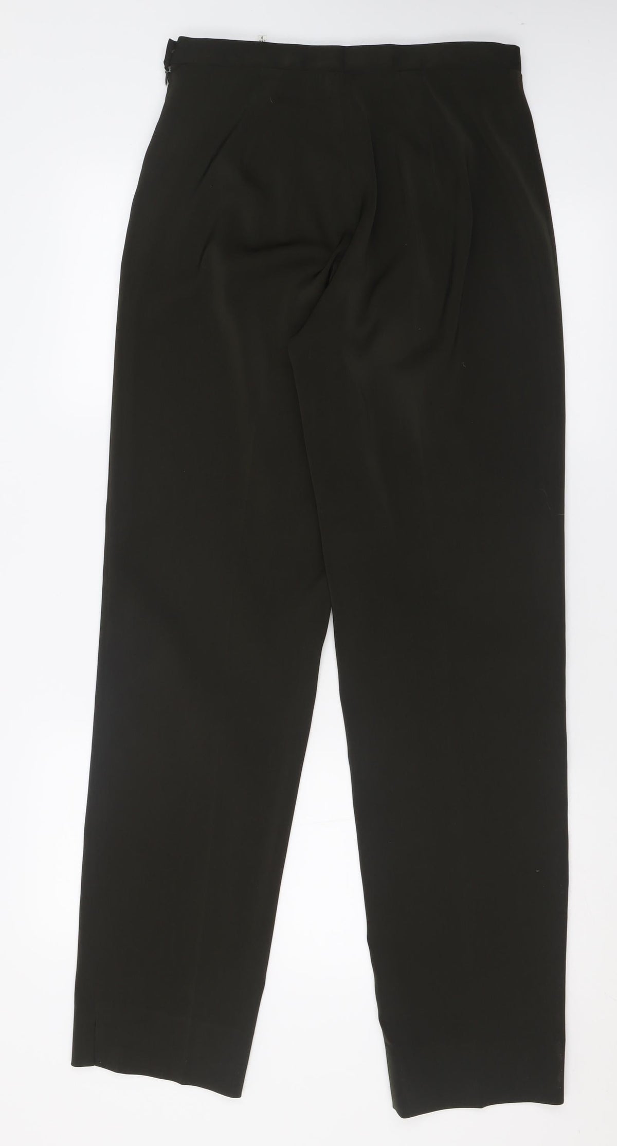 Back view of antonio derrico women’s brown polyester trousers, size UK 12, 32-inch leg regular button