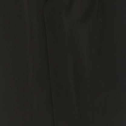 Brand and care label for antonio derrico women’s brown polyester trousers, size UK 12, 32-inch leg regular button