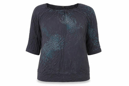 Front view of Vanilla Sugar women’s grey floral jersey blouse, size XL, boat neck