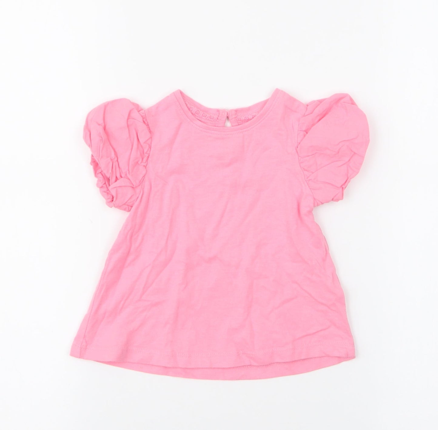 NEXT Girls Pink  100% Cotton Jersey Blouse Size 9-12 Months Round Neck Button