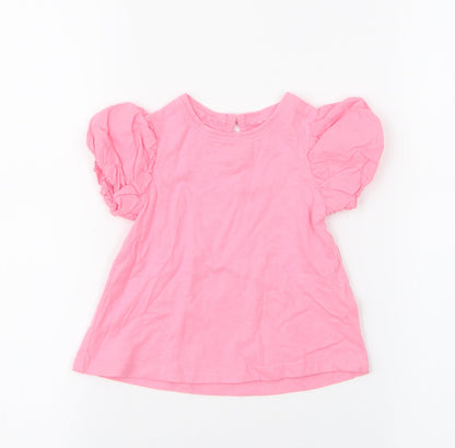NEXT Girls Pink  100% Cotton Jersey Blouse Size 9-12 Months Round Neck Button