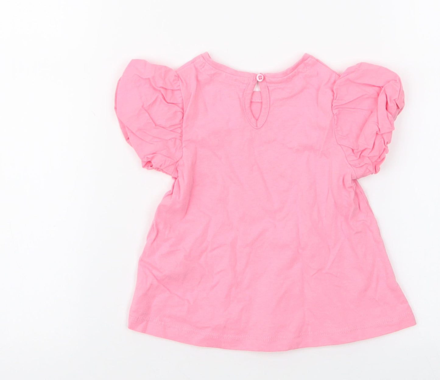 NEXT Girls Pink  100% Cotton Jersey Blouse Size 9-12 Months Round Neck Button