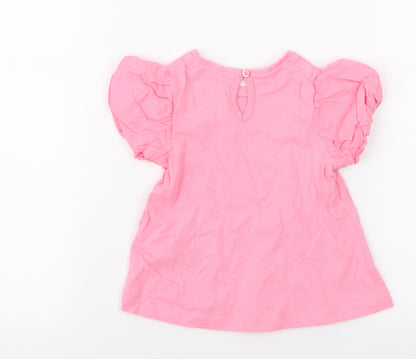 NEXT Girls Pink  100% Cotton Jersey Blouse Size 9-12 Months Round Neck Button