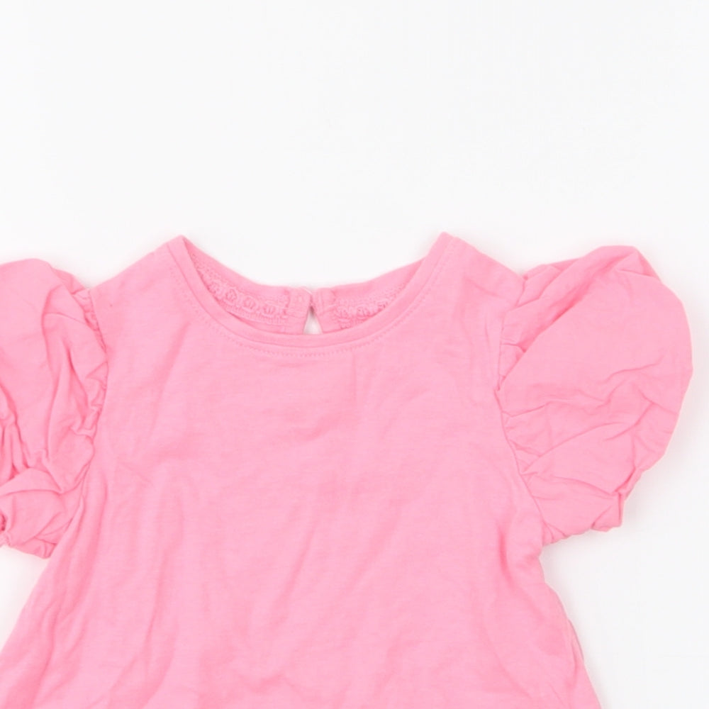 NEXT Girls Pink  100% Cotton Jersey Blouse Size 9-12 Months Round Neck Button