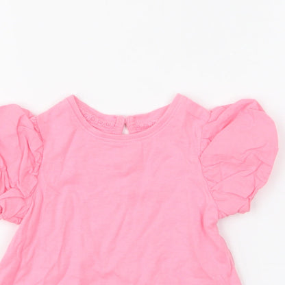 NEXT Girls Pink  100% Cotton Jersey Blouse Size 9-12 Months Round Neck Button