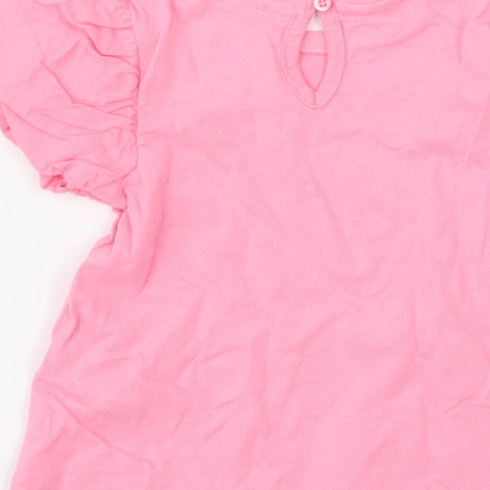 NEXT Girls Pink  100% Cotton Jersey Blouse Size 9-12 Months Round Neck Button