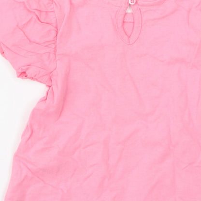 NEXT Girls Pink  100% Cotton Jersey Blouse Size 9-12 Months Round Neck Button