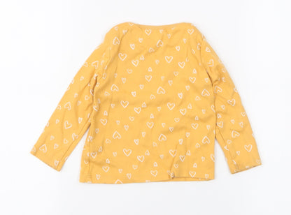 F&F Girls Yellow Spotted 100% Cotton Jersey T-Shirt Size 9-12 Months Round Neck Pullover - Hearts, Loved