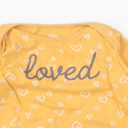 F&F Girls Yellow Spotted 100% Cotton Jersey T-Shirt Size 9-12 Months Round Neck Pullover - Hearts, Loved