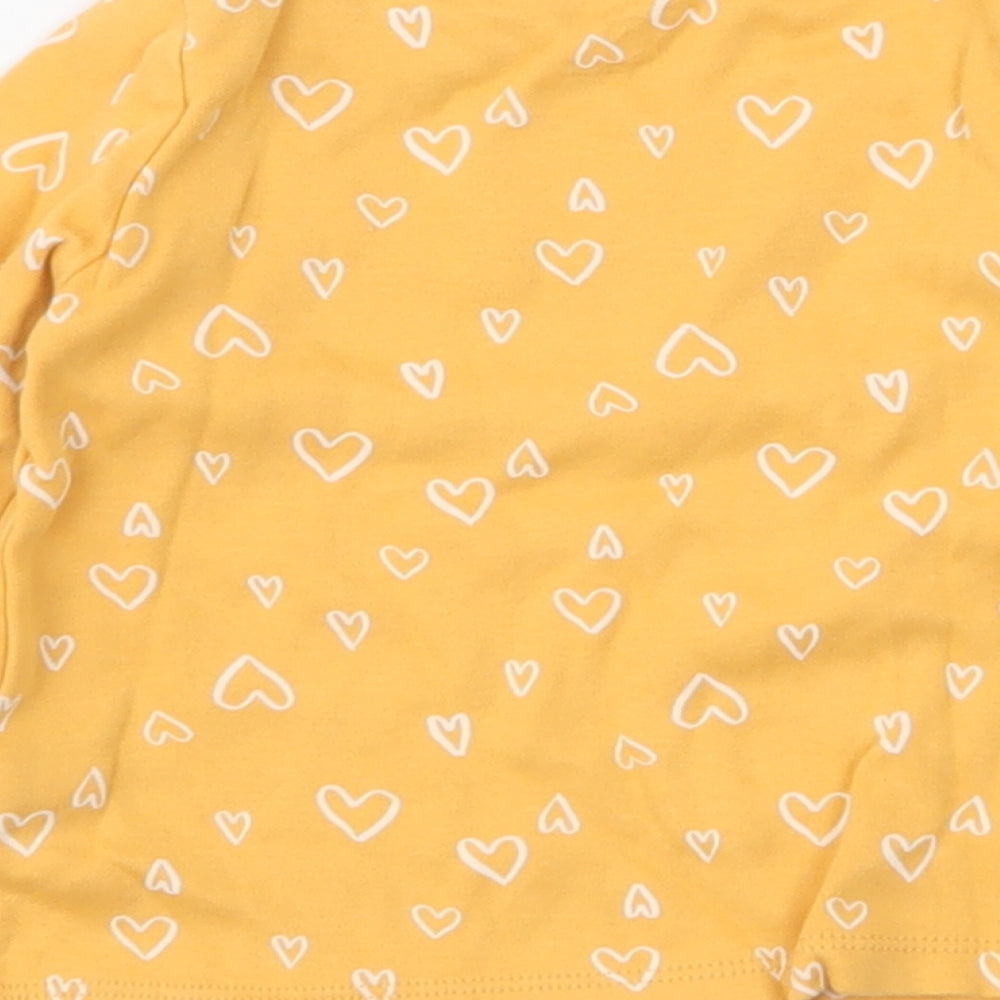 F&F Girls Yellow Spotted 100% Cotton Jersey T-Shirt Size 9-12 Months Round Neck Pullover - Hearts, Loved