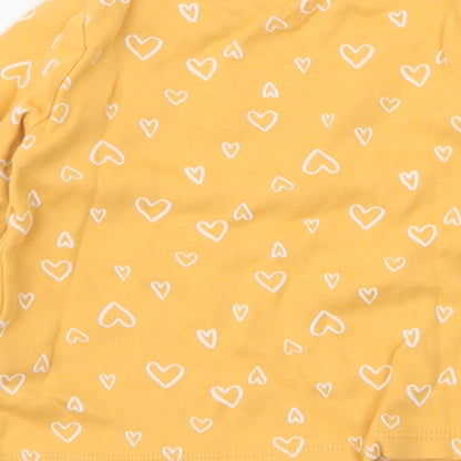F&F Girls Yellow Spotted 100% Cotton Jersey T-Shirt Size 9-12 Months Round Neck Pullover - Hearts, Loved