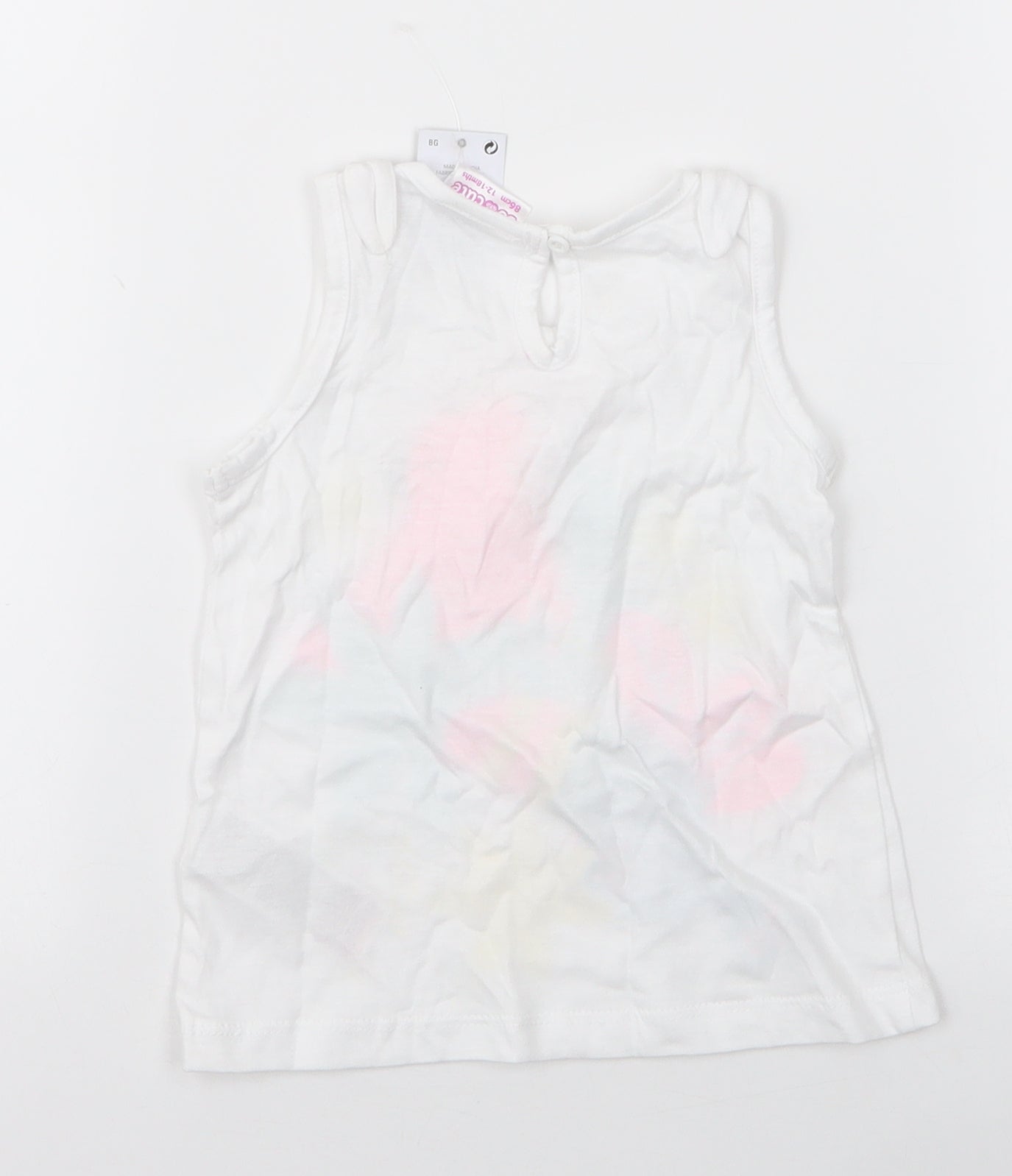 pep & co Girls White Floral 100% Cotton Camisole Tank Size 12-18 Months Round Neck Pullover - Parots