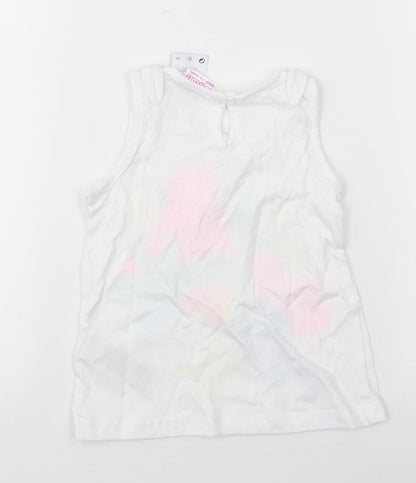 pep & co Girls White Floral 100% Cotton Camisole Tank Size 12-18 Months Round Neck Pullover - Parots