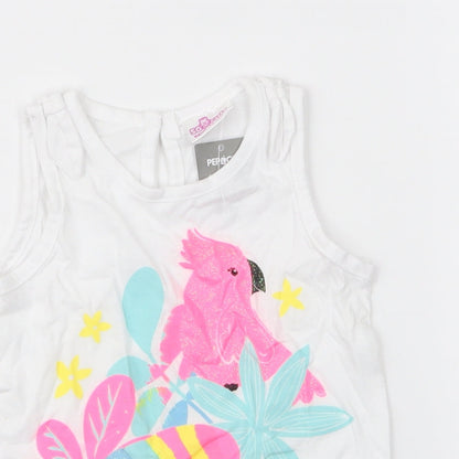 pep & co Girls White Floral 100% Cotton Camisole Tank Size 12-18 Months Round Neck Pullover - Parots