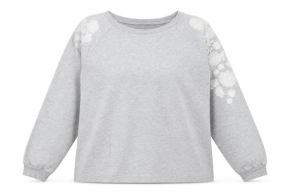Front view of Dunnes women’s grey floral polyester pullover sweatshirt, size L, pullover