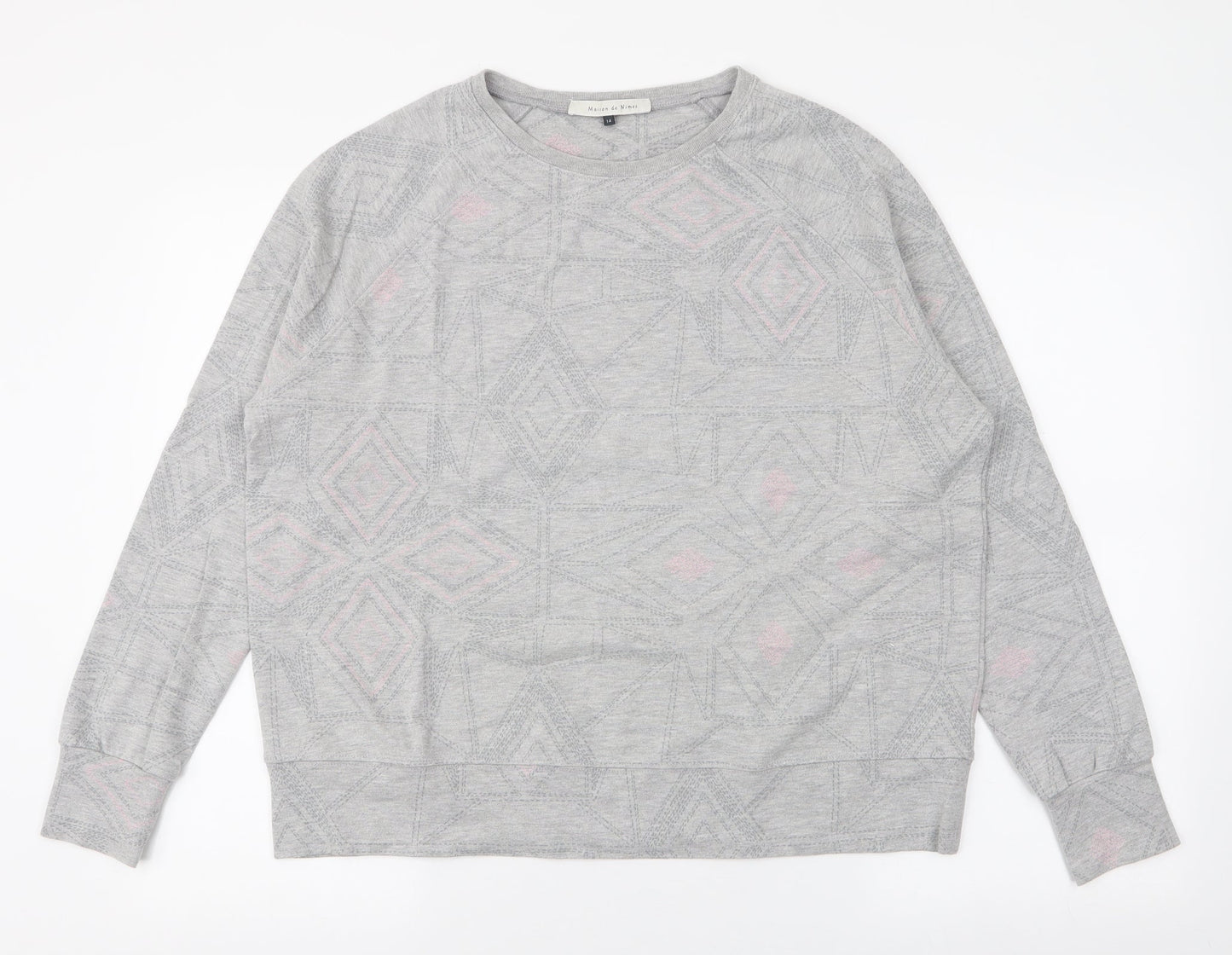 Maison De Nimes Womens Grey Geometric Cotton Pullover Sweatshirt Size 14  Pullover