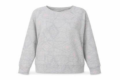 Front view of Maison De Nimes women’s grey geometric cotton pullover sweatshirt, size UK 14, pullover