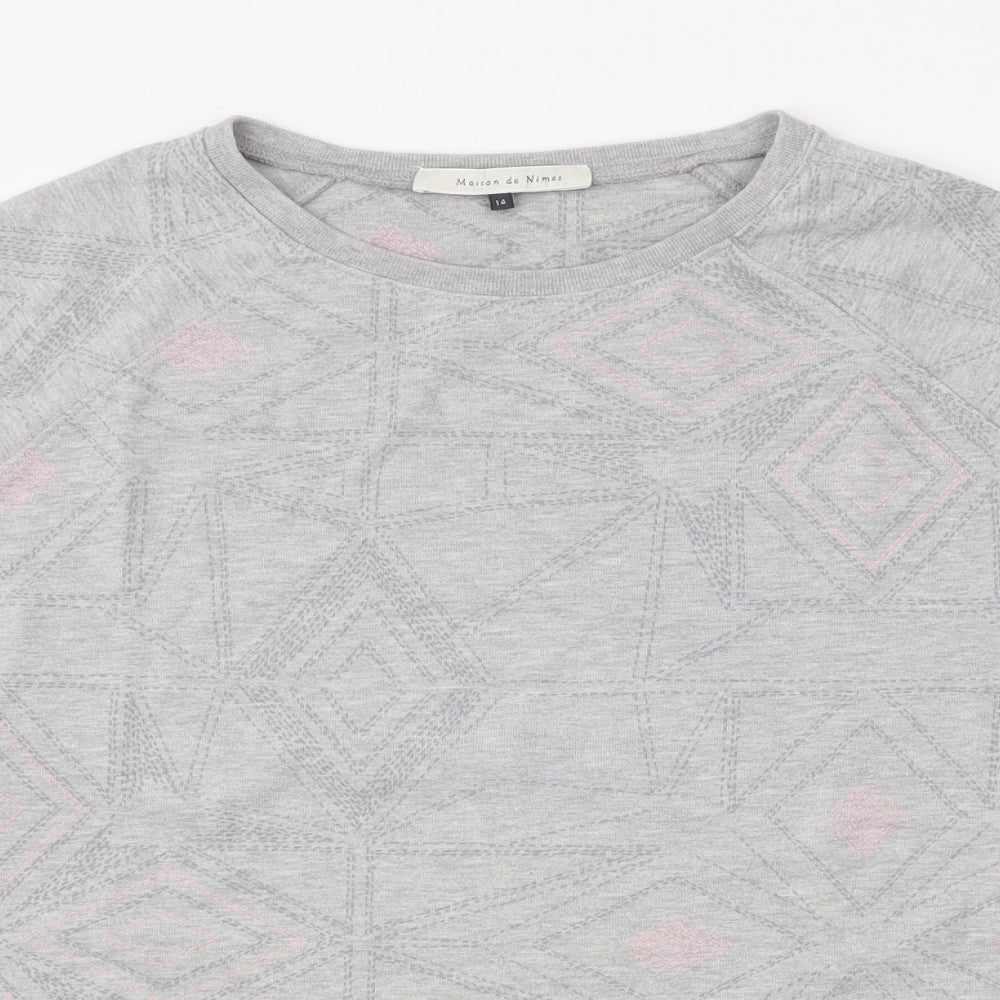 Maison De Nimes Womens Grey Geometric Cotton Pullover Sweatshirt Size 14  Pullover