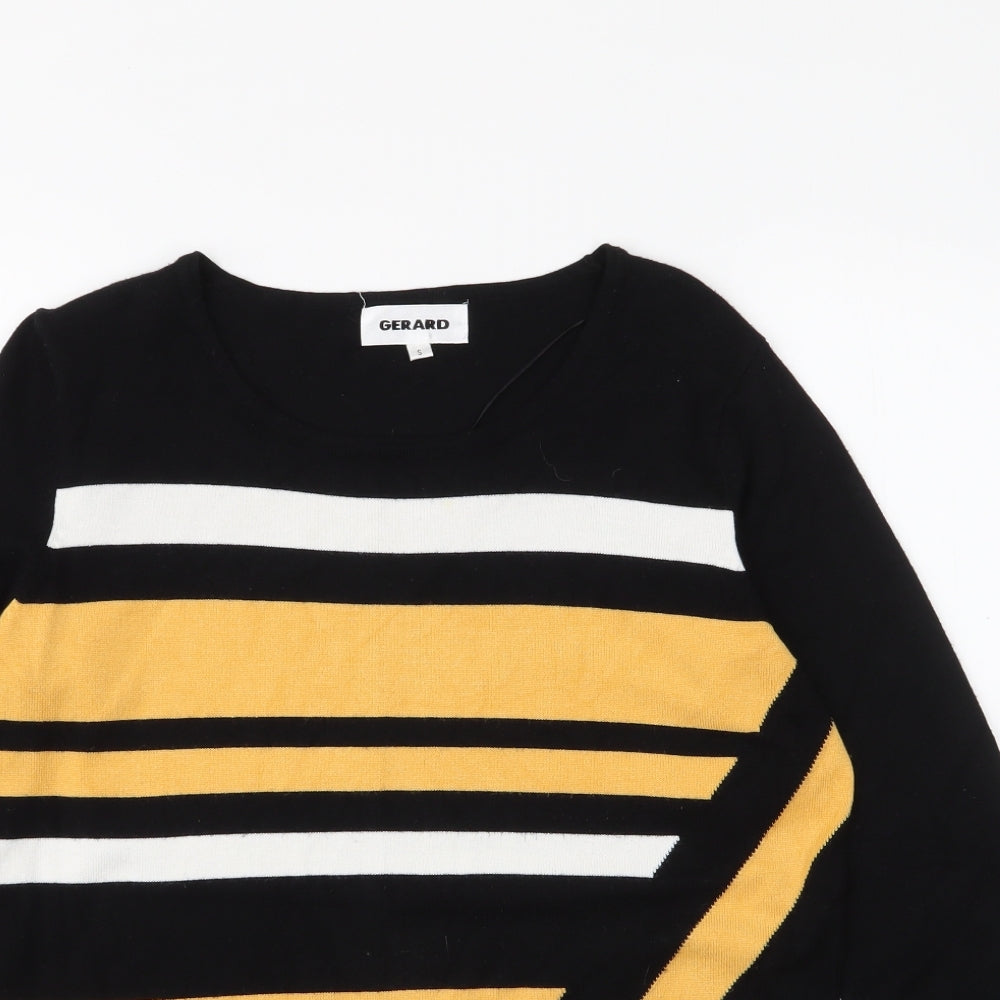 Gerard Womens Black Round Neck Striped Viscose Pullover Jumper Size S