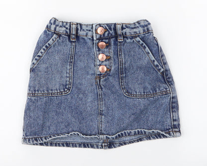 Denim & Co. Girls Blue  100% Cotton A-Line Skirt Size 5-6 Years  Regular Zip